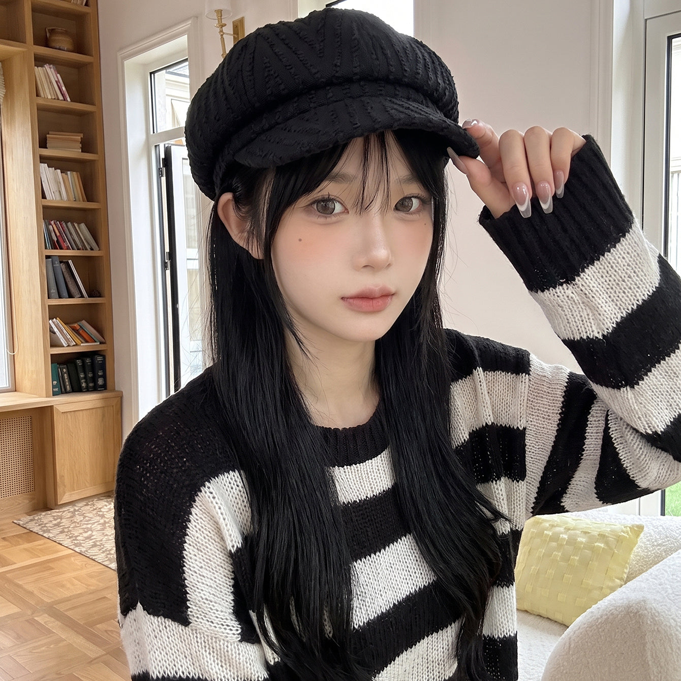 Texture verticale Casquette Octagonal Newsboy - Chapeau de peintre retro japonais - Suitab
