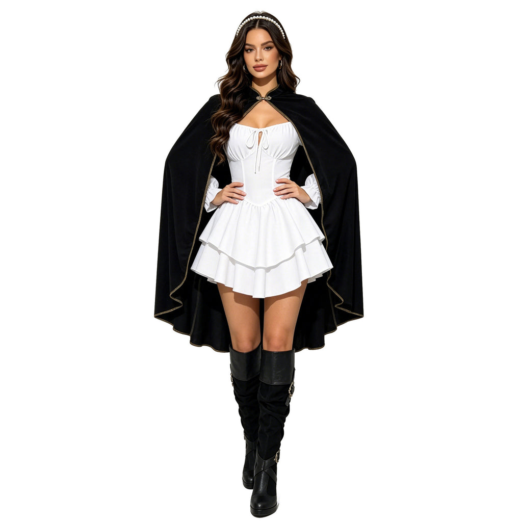 Cloque de velours d'or vintage avec collier de support Châl Halloween Cape