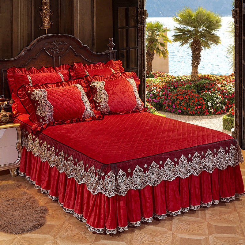 Style coréen Velvet Lit matelassé Jupe Solid Color Style européen