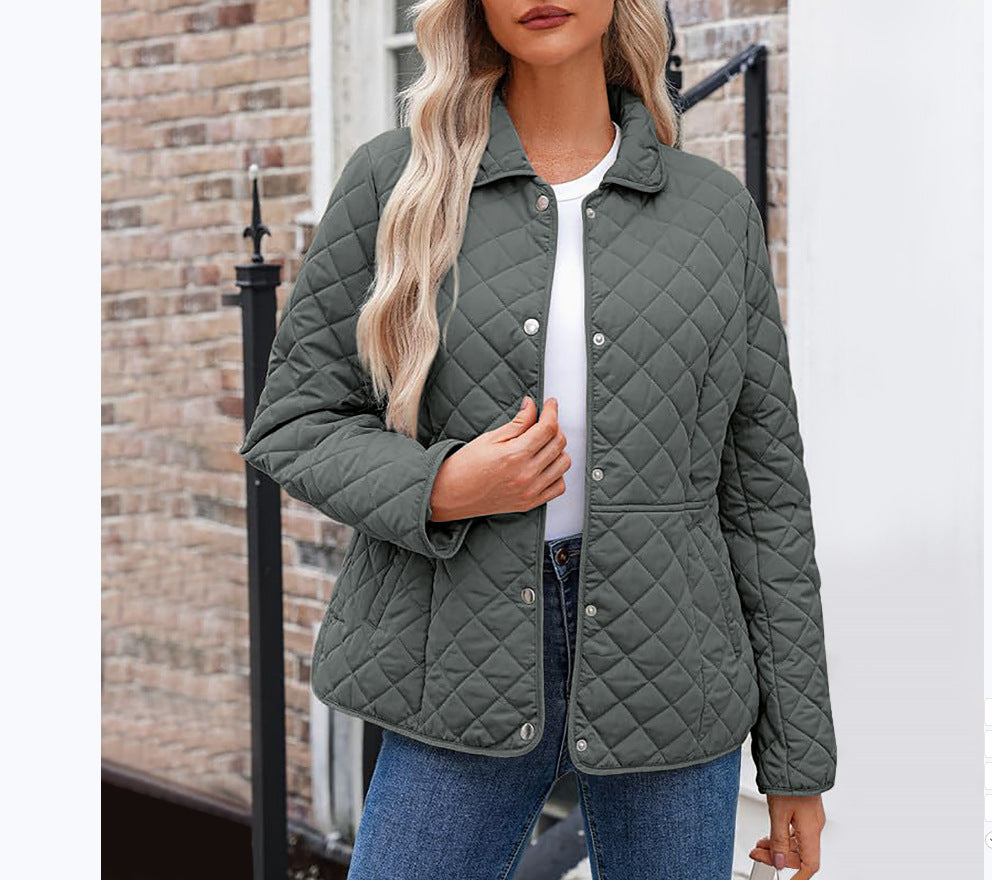 Women's Solid Color Lapel Quilted Jacket