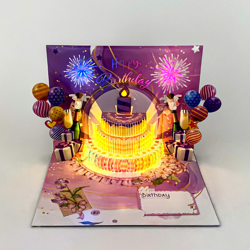 Musique de lumière Blowing 3d 3d Cake Carte de salutation