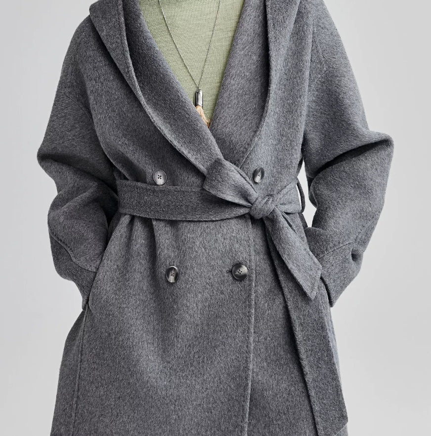Manteau à capuche surdimensionné col V en cachemire peignoir