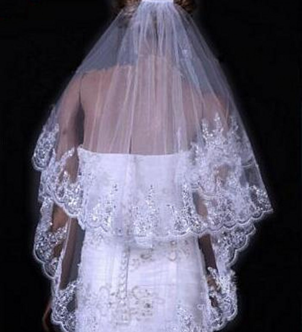 Couverture de visage veil en polyester pailleté bride Deux couches Dentelle Bande latérale