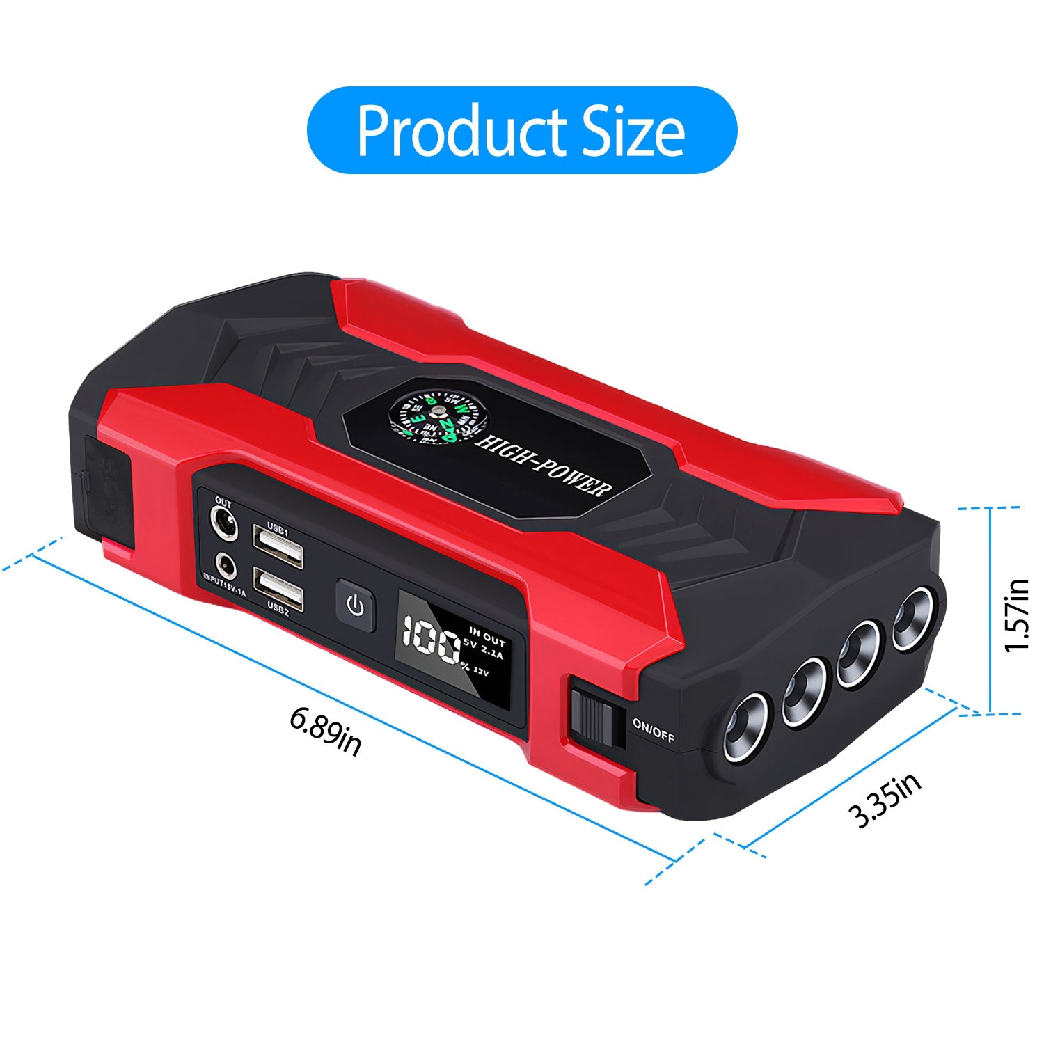 Auto Jump Starter Booster 800A Peak 28000mAh 12V Chargeur de batterie jusqu'à 6,0L Gaz ou 3,0L Die