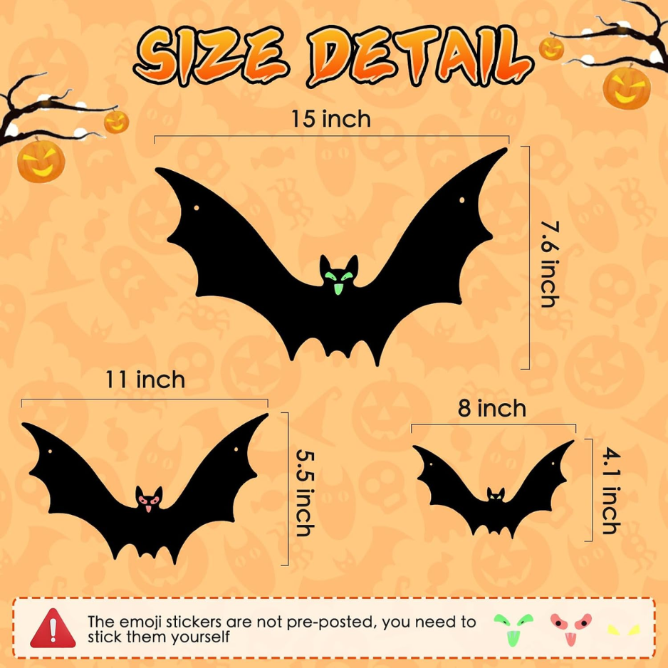 Décorations d'Halloween pour chauve-souris suspendues de 12 paquets 3 tailles assorties - Bat volant résistant aux intempéries