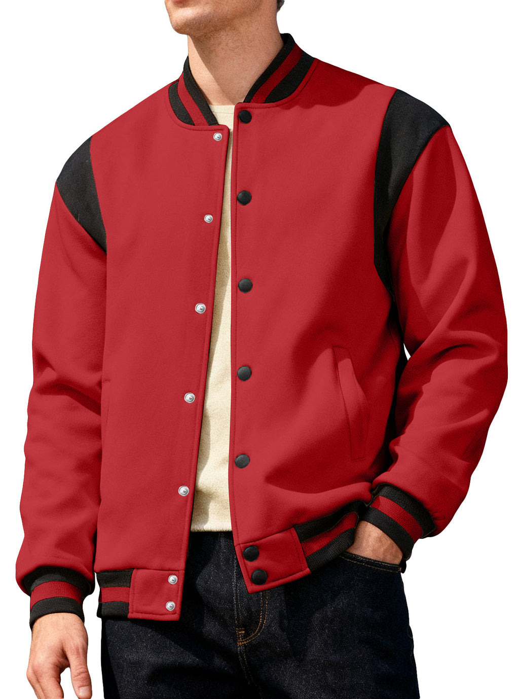 Veste de baseball pour hommes de couleur contrastante de printemps