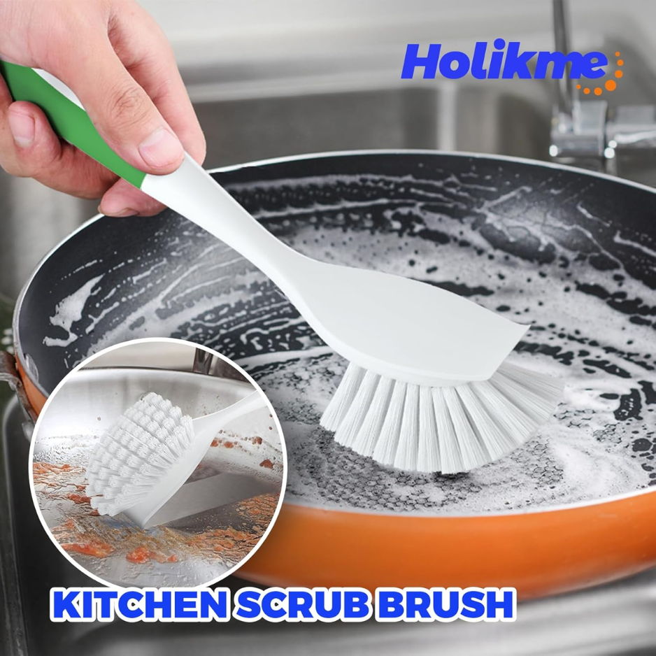 Ensemble de brosses à vaisselle multi-usages Holikme - Outils à frotter vert pour pots