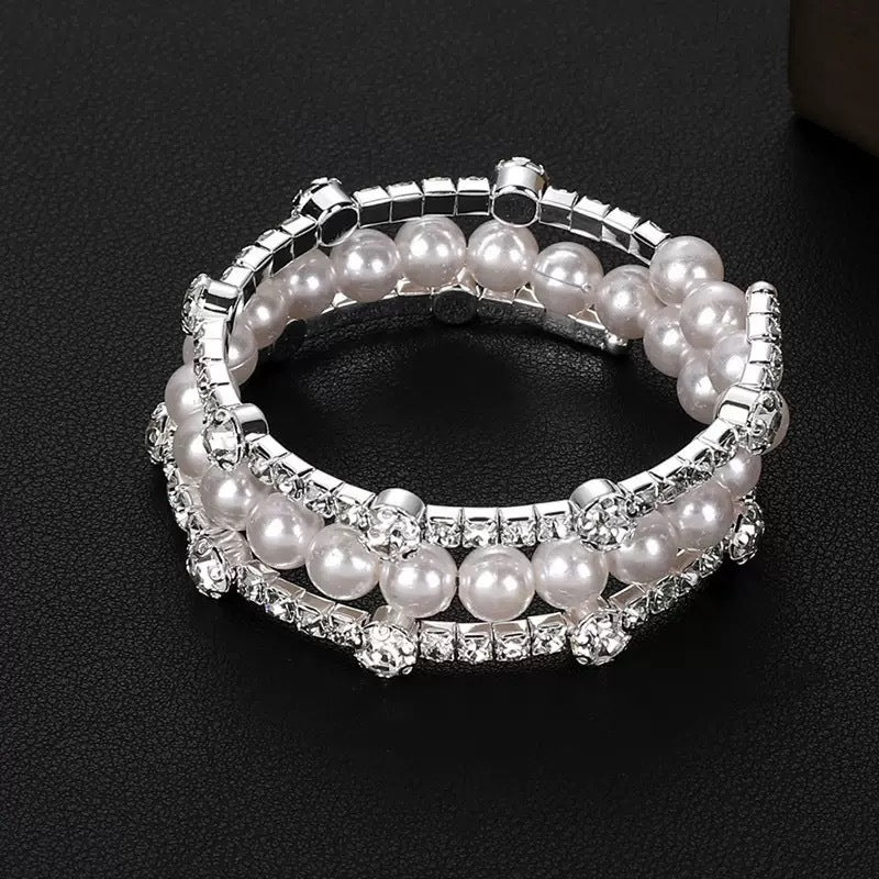 Bijoux de vente chaude Pearl Full Diamond Bracelet élastique Grand Bracelet en Strass Mariage