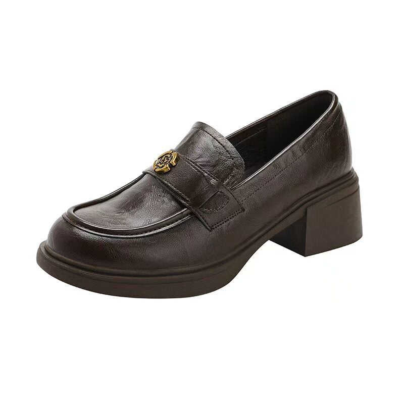 Rétro Pompes à orteils ronds à talons chunky