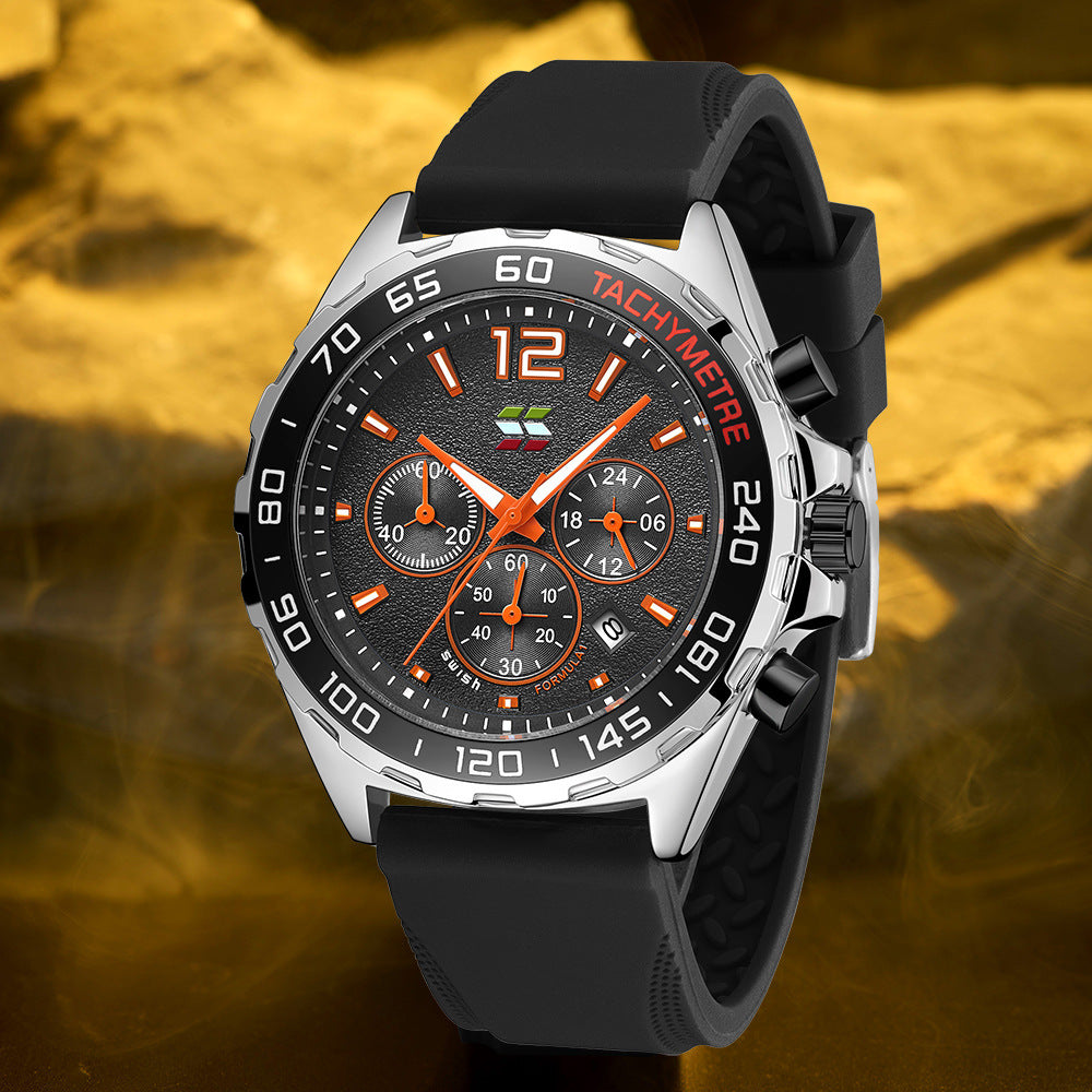 Bracelet en caoutchouc mince Montres Quartz horloge de mode Six-pin Timing Sports Wrist