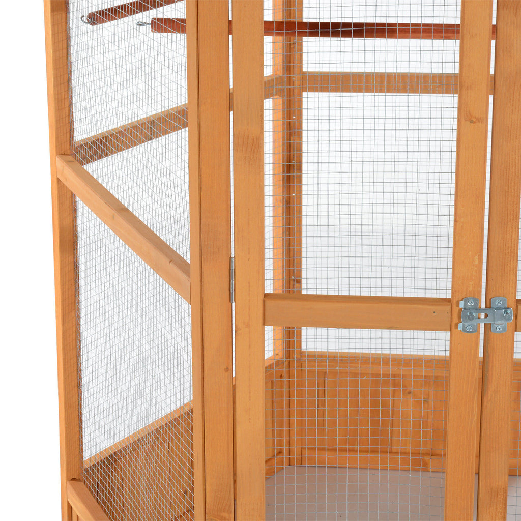 Cage d'oiseau de vol hexagonal extérieur en bois de 69 po avec toit couvert