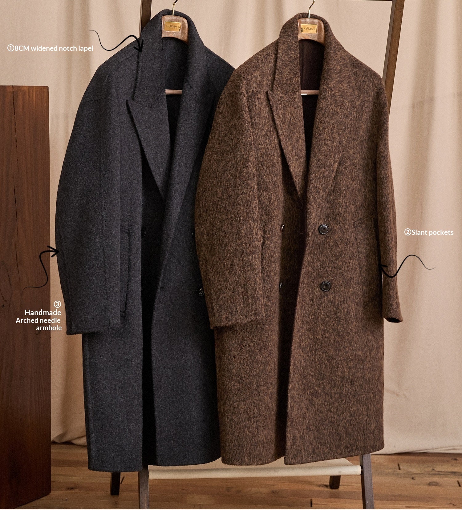 Manteau de longueur moyenne en laine en vrac