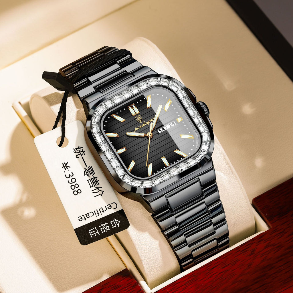 Double calendrier hommes montre diamant