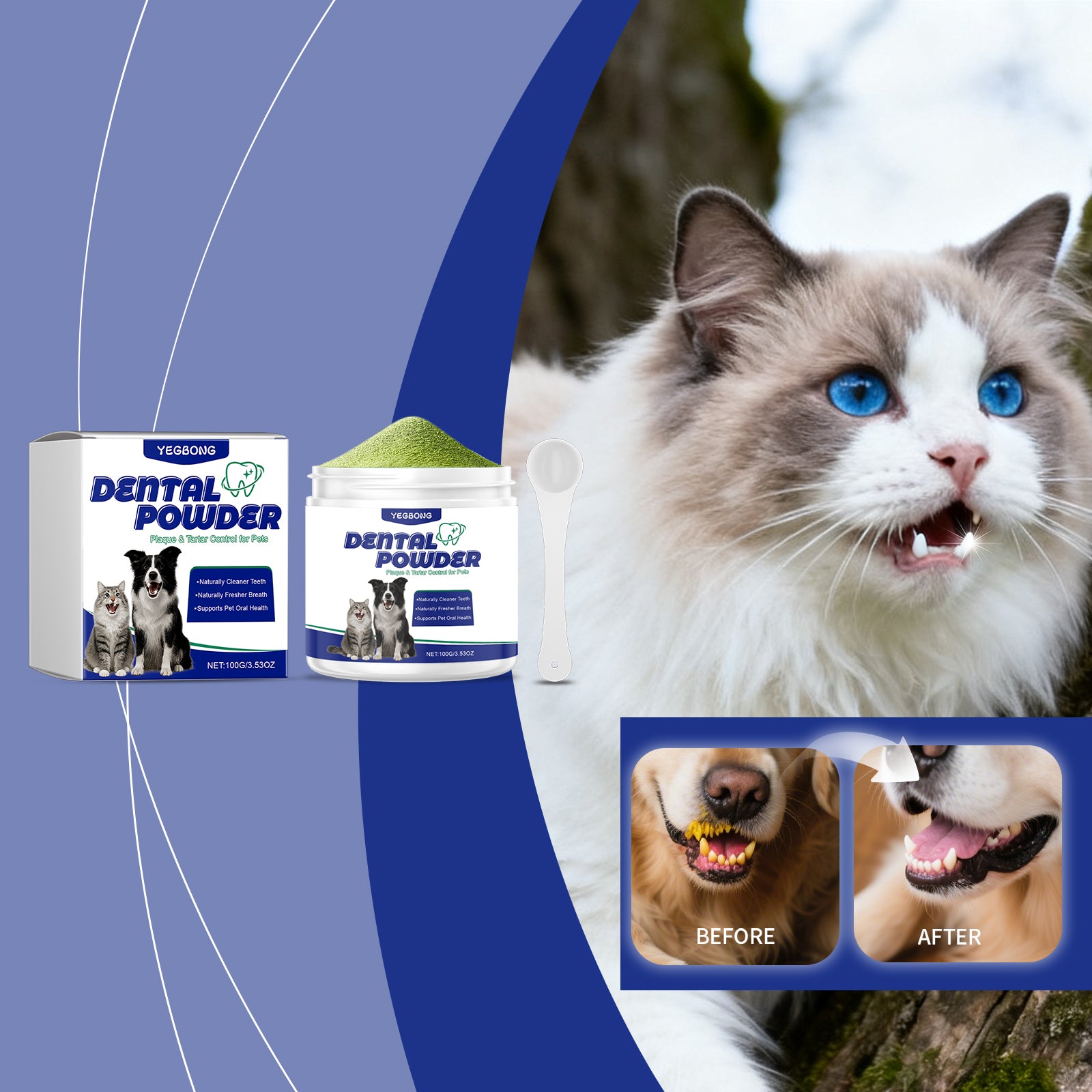Poudre de nettoyage des dents des animaux de compagnie