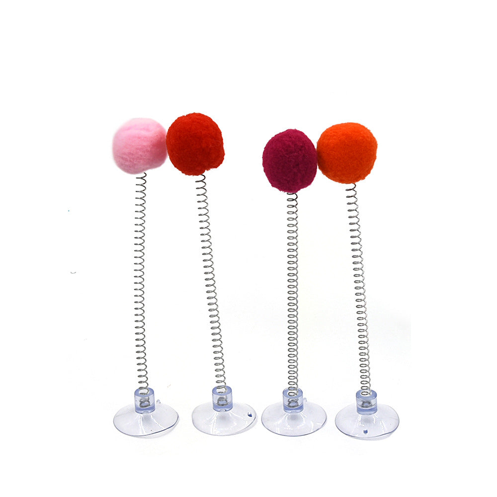 Pet Cat Spring Feather Ball Interactive Cat Teaser Colorful Fur Ball High-Elasticity Pet Toy