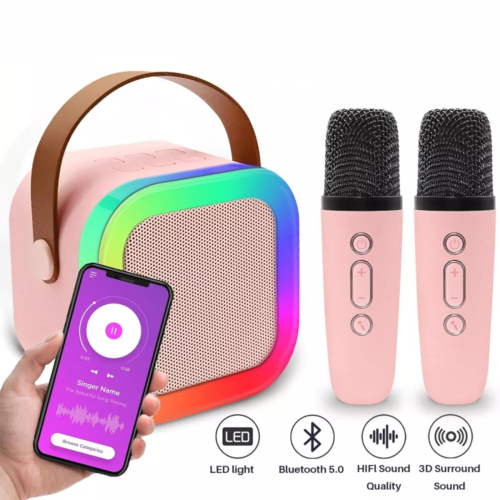 Haut-parleur Bluetooth Mini Karaoké pour enfants portables avec 2 microphones sans fil pour garçons