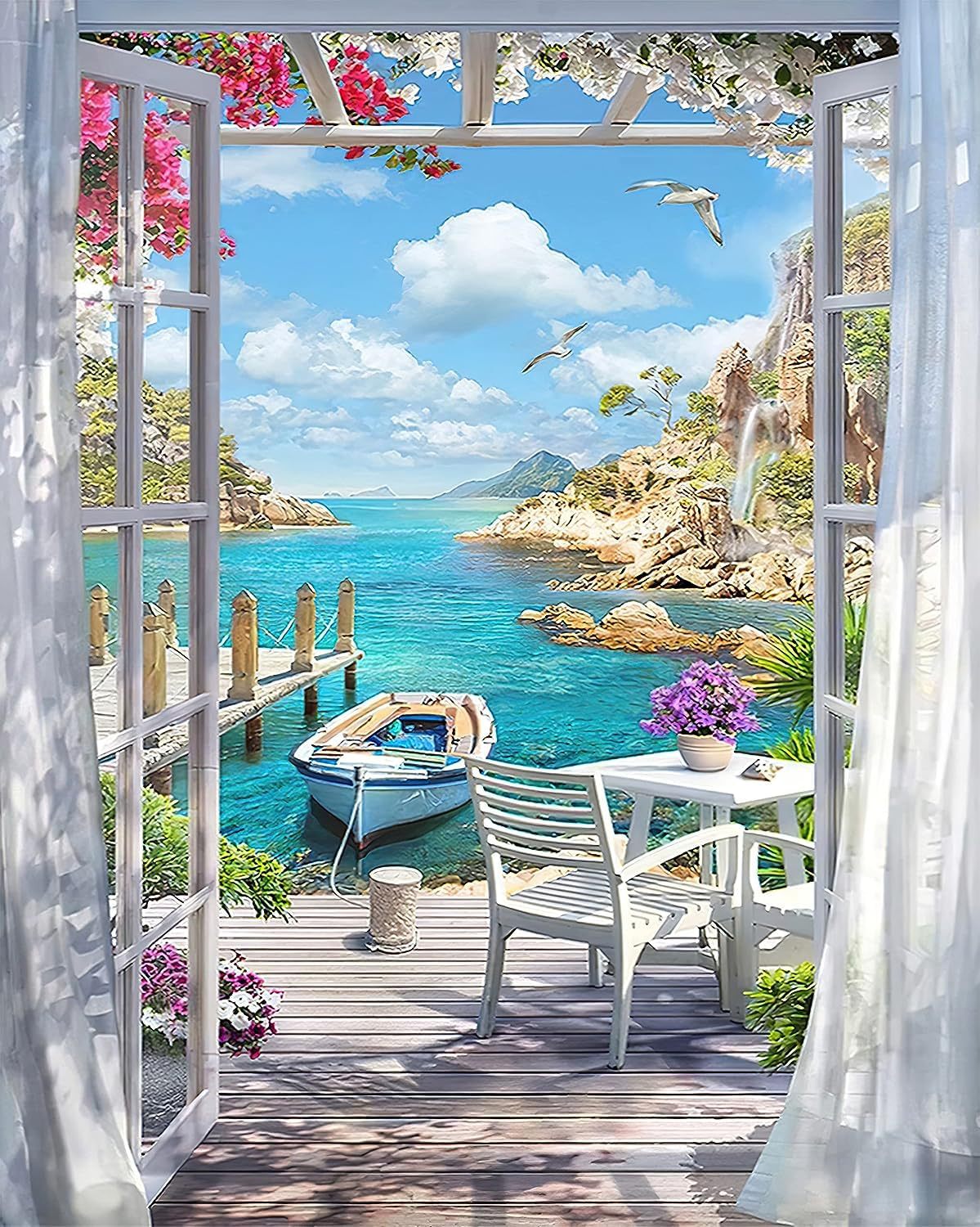 Imprimé Seaside Landscape Easy Pattern Kit Cross-Stitch pour débutants