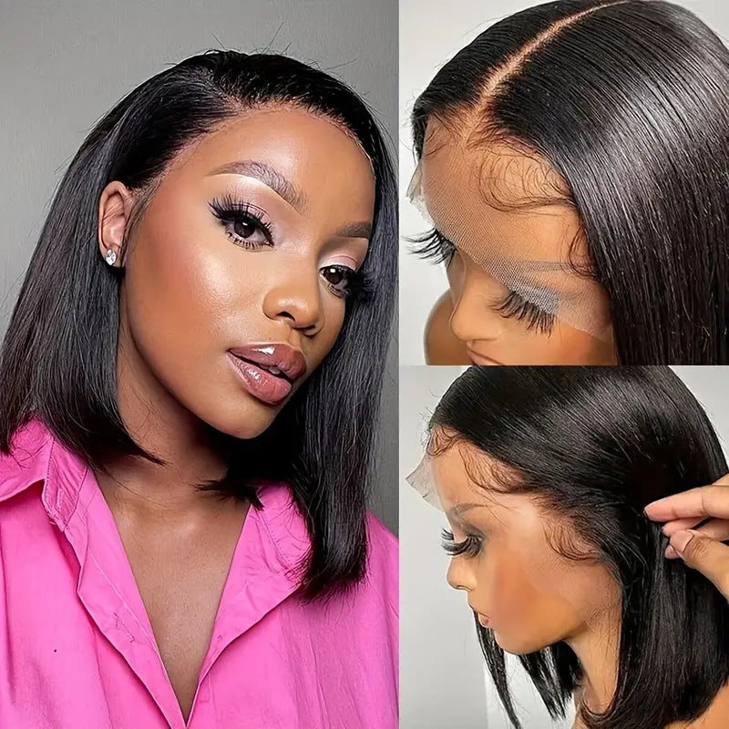 Short Bob Perruque devant Dentelle Amazon Bobhaircut Noir Court cheveux droits Perruque pleine tête