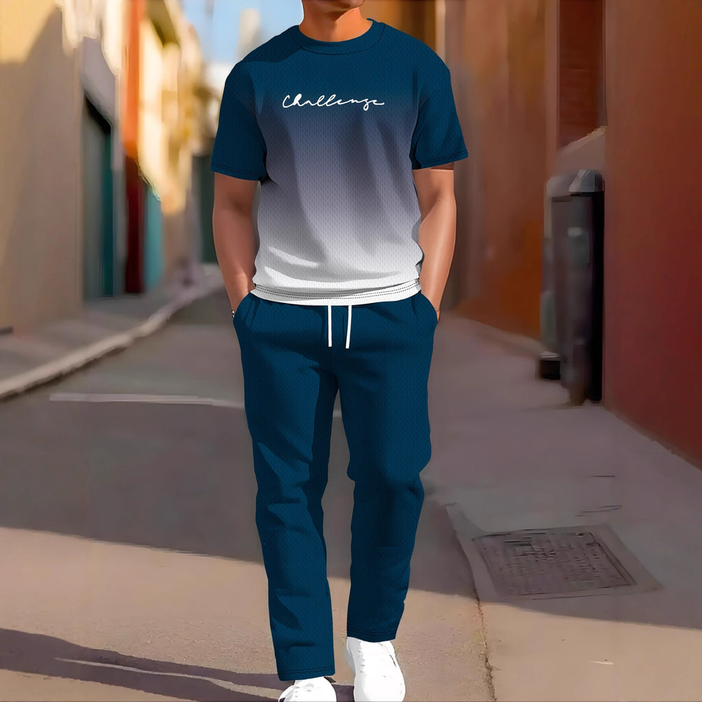 Vêtements de sport occasionnels manches courtes et pantalons longs Imprimés Ensemble deux pièces