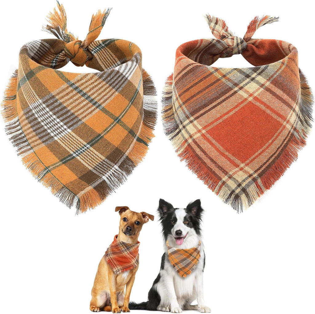 Bandana de chien d'automne Vivant avec des bords de tassels Classic Plaid Triangle Dog Apparel Accessori