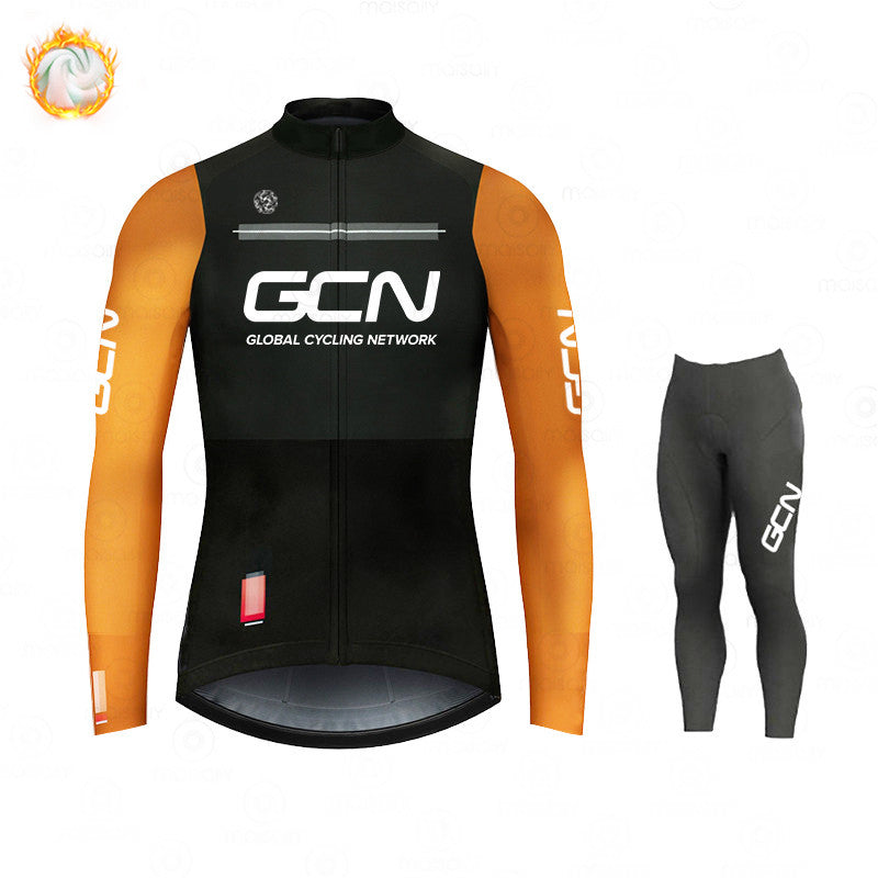 GCN Fleece Long Sleeve Cycling Jersey Cycling Jersey Running Winter Series