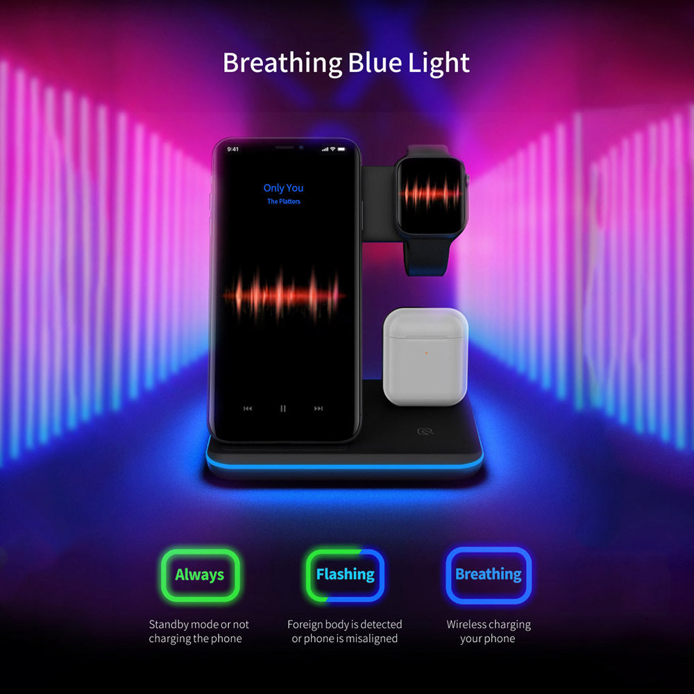 Chargeur vertical de radiotéléphonie mobile sans fil à trois en un