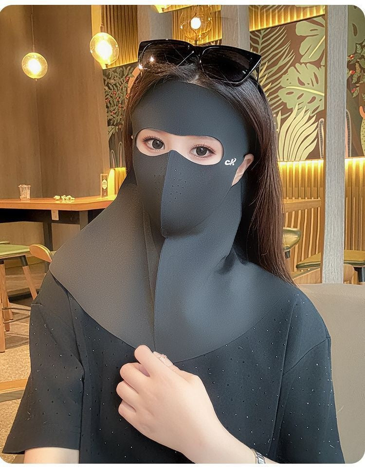 Ice Silk d'été pleine face Col sans couture et avant Masque solaire intégré