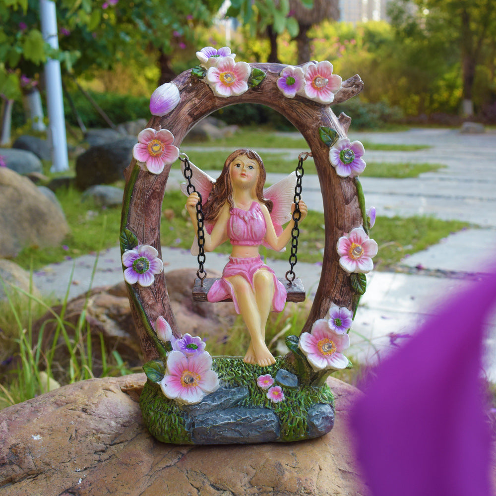 Resin Swing Angel Craft Mini lumière de nuit pour les ornements décoratifs de balcon