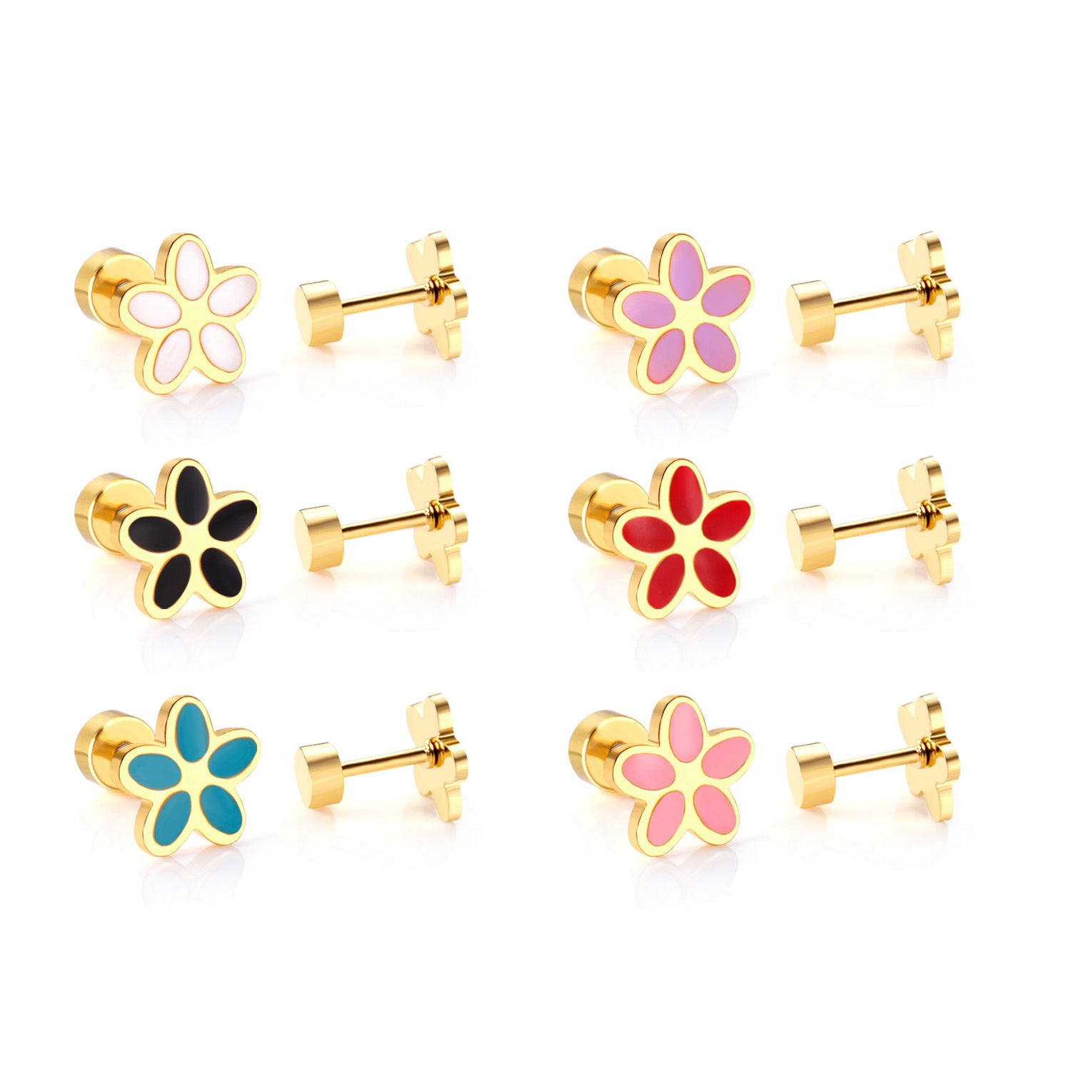 Boucles d'oreilles Crown-flower mignons et doux Boucles d'oreilles Stud en acier inoxydable
