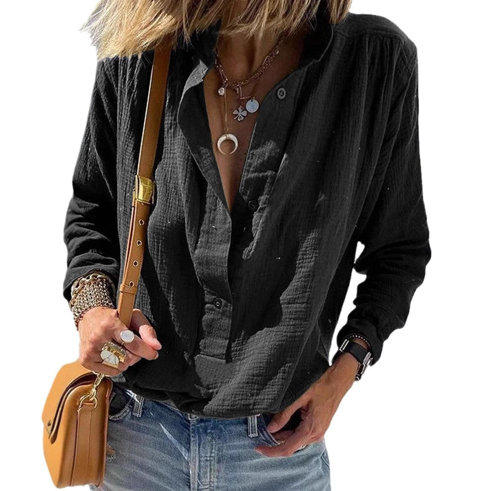 European and American Spring Women's Casual Loose Fashion Long Sleeve Cotton Chanvre Solid Co