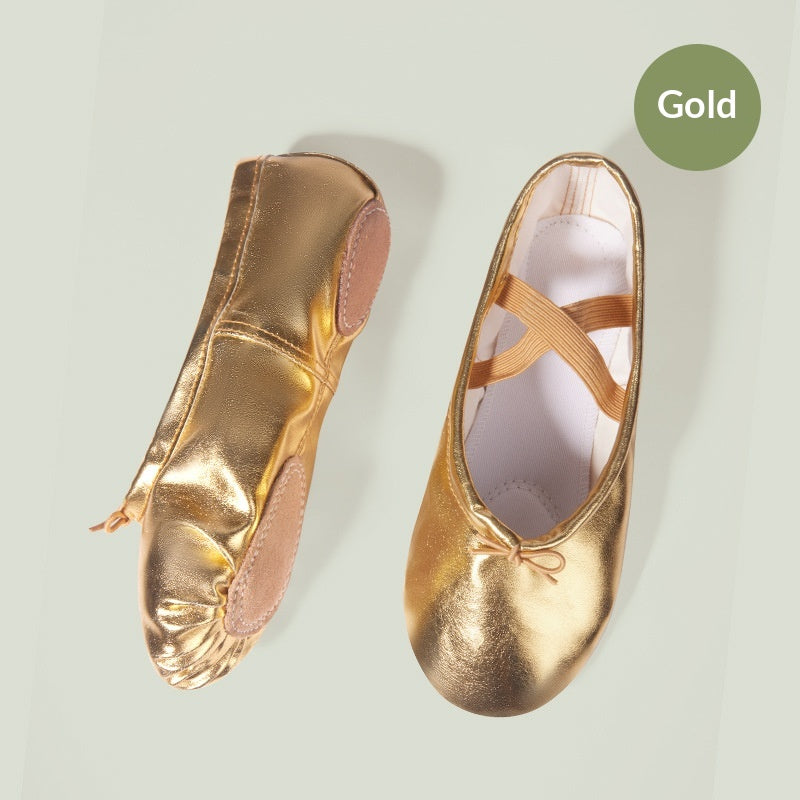 Chaussures de danse d'or et d'argent en cuir PU doux-soled