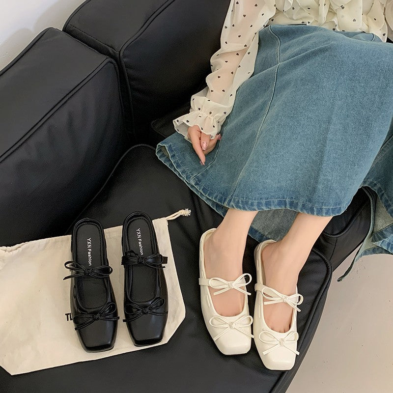 Femmes Style doux Bow Polka Dot fermé orteil Mules