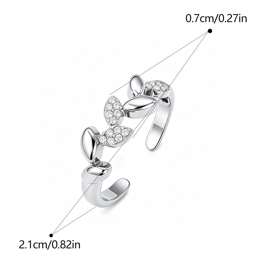 Niche Bague en acier inoxydable en forme de feuille chic de style français