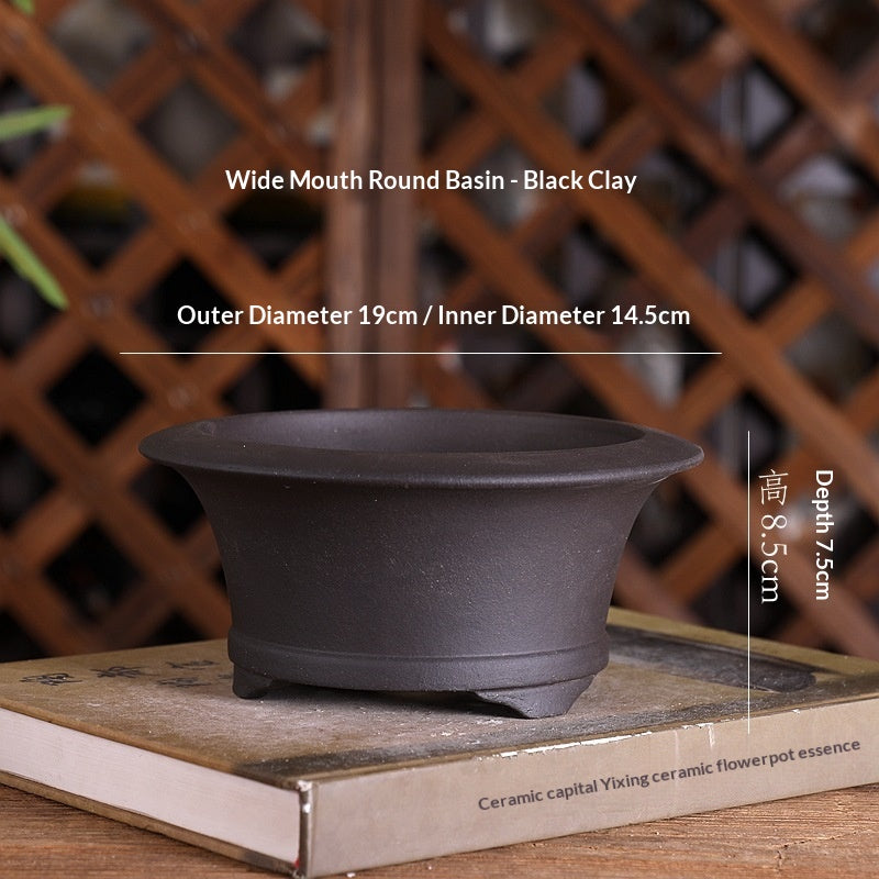 Pot à fleurs Zisha de taille moyenne avec une large bouche et une plante ronde et Bonsai Pot