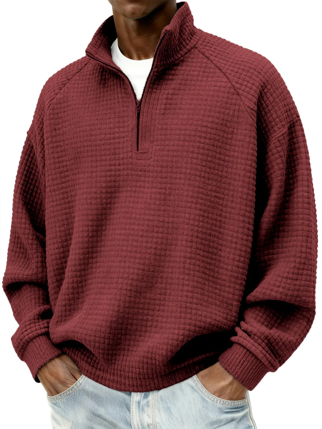 Rétro zippé petit chèque Casual Stand-collar Hommes manches longues