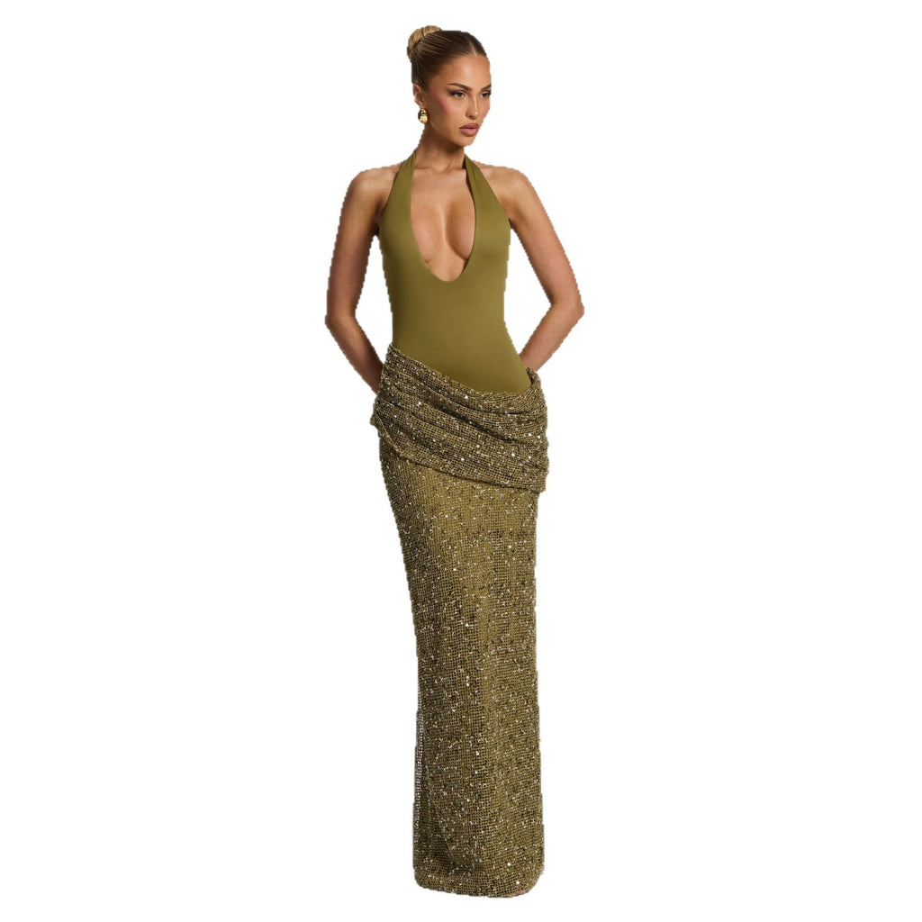 Women's halter neck backless maxi dress