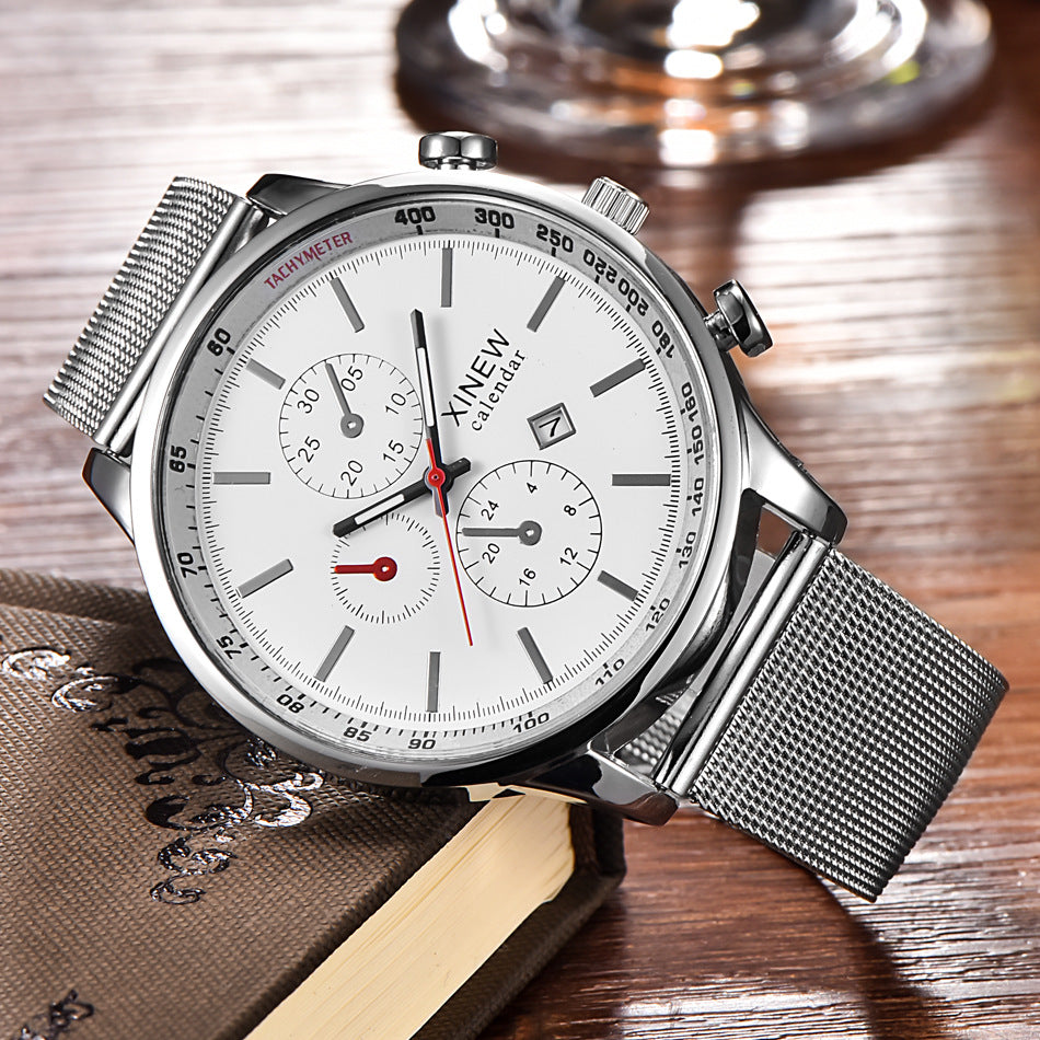 Montres de mode hommes en acier inoxydable Date Montre Quartz