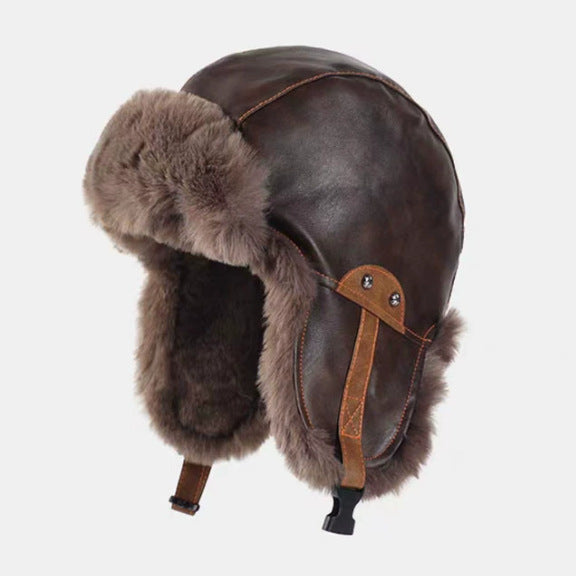 Style moto PU cuir hiver épaissé à froid Earflap Retro Lei Feng Cap pour hommes