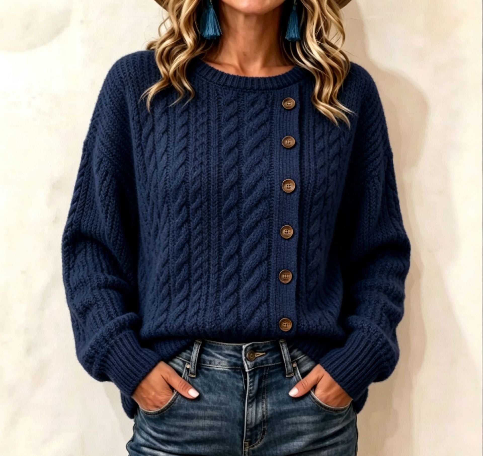 T-shirt à manches longues avec boutons pour femmes