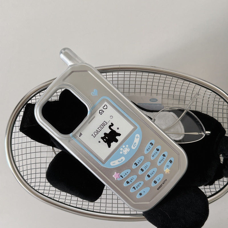 Étui de téléphone de chat noir en argent plaqué Walkie-Talkie