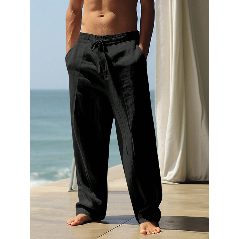 Linge de maison pour hommes Casual Loose Straight Long Pantalons Large-leg Respirant Linge de coton confortable