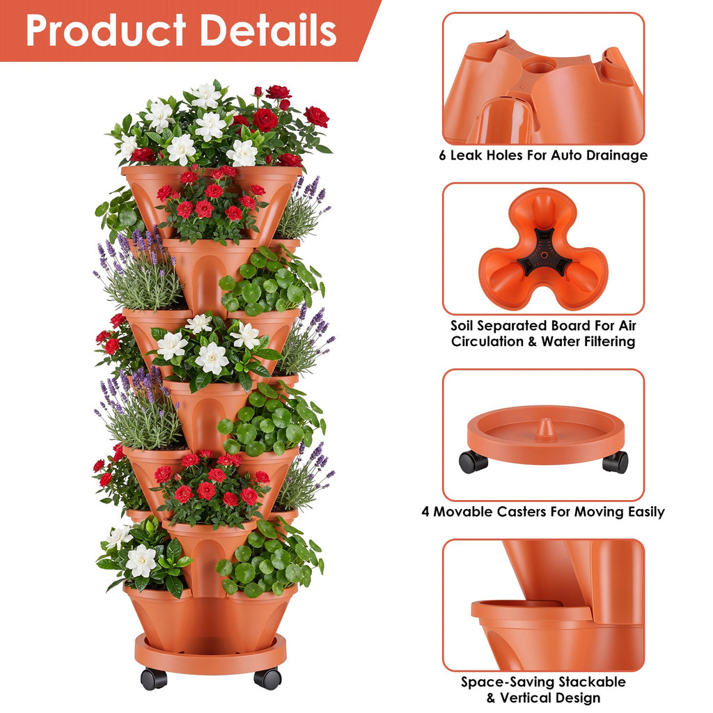 7 Planter vertical empilable de niveau avec roues Planter tour fraise Saving Garden