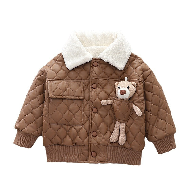 Veste en cuir épais de garçon Lapel à manches longues