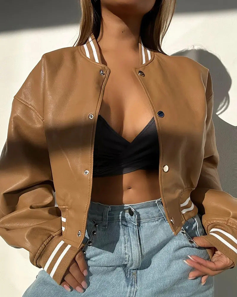 Magasin indépendant AliExpress Style manches longues mode moto PU veste en cuir petite