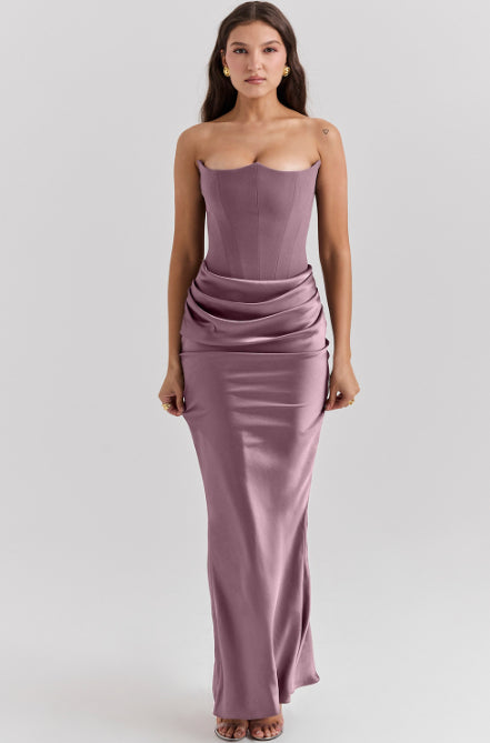 Slim Tube Top Robe longue Sexy Mode Bandeau Robes de soirée sans dos pour les femmes Clo