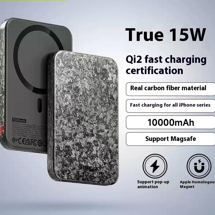 15W Banque d'alimentation magnétique sans fil fibre de carbone Magsafe Alimentation mobile