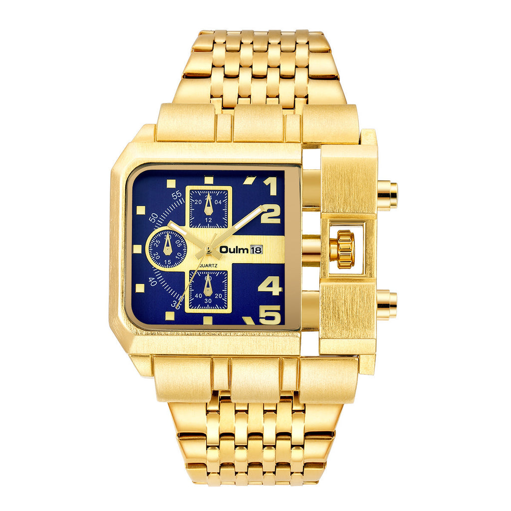 Montre homme à quartz carré en acier avec calendrier