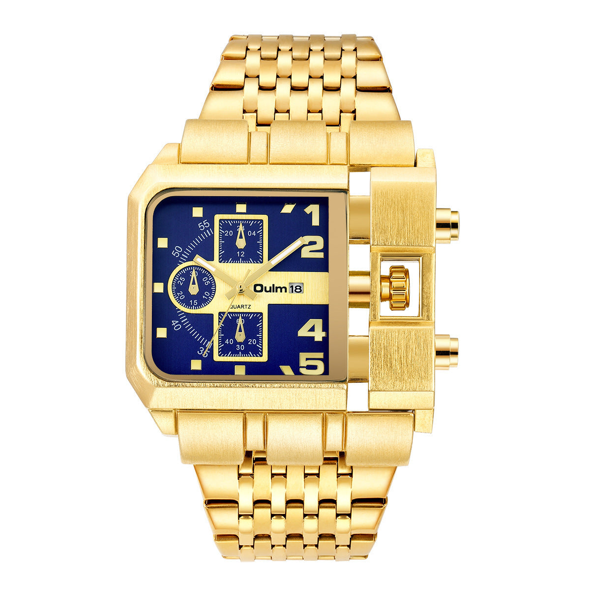 Montre homme à quartz carré en acier avec calendrier