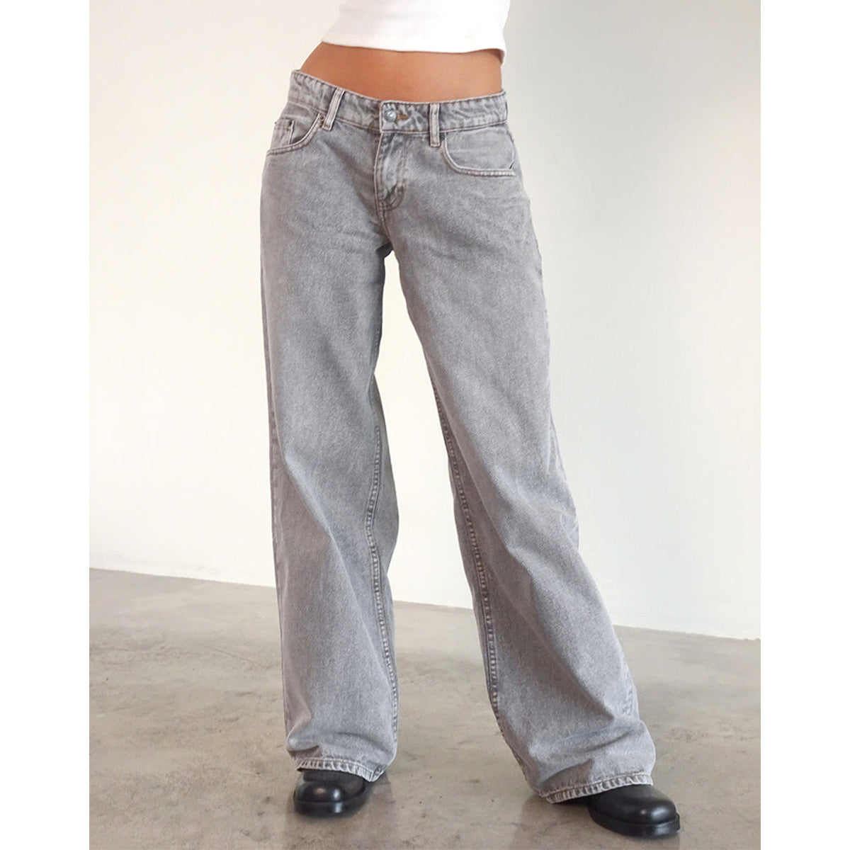 American Style Retro Low Waist Non élastique Lavé droit Jeans Femme Autumn Street Wid