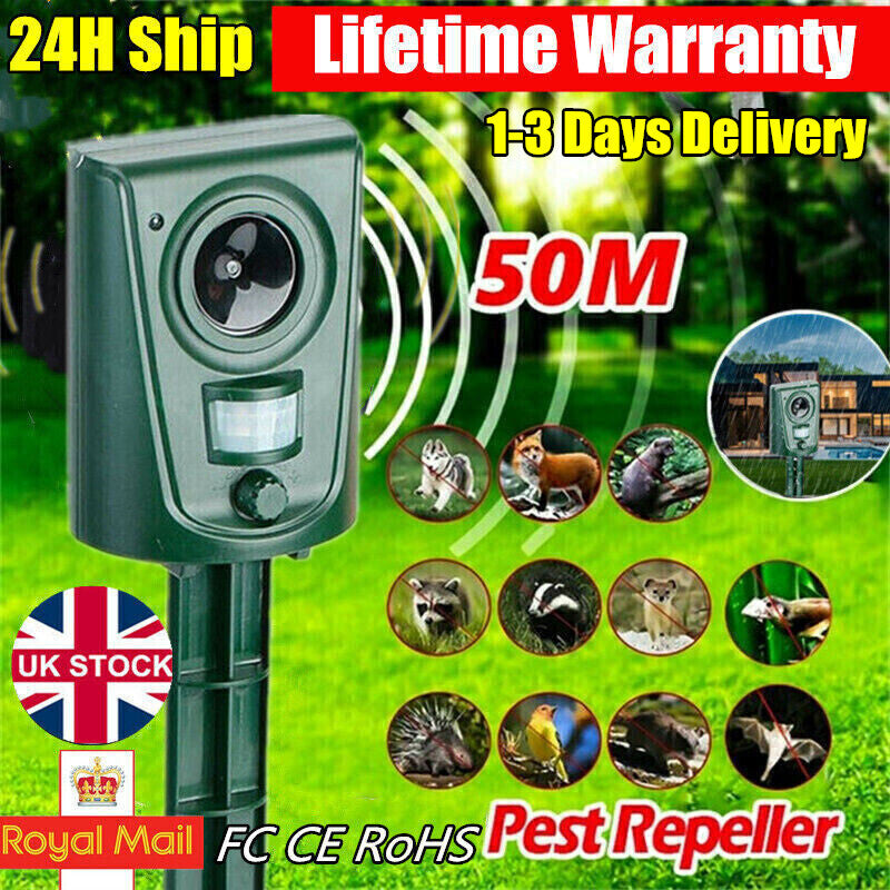 Batterie Ultrasonic Garden Deterrent Repeller Animal Bird Cat Scarer Pest Fox Dog